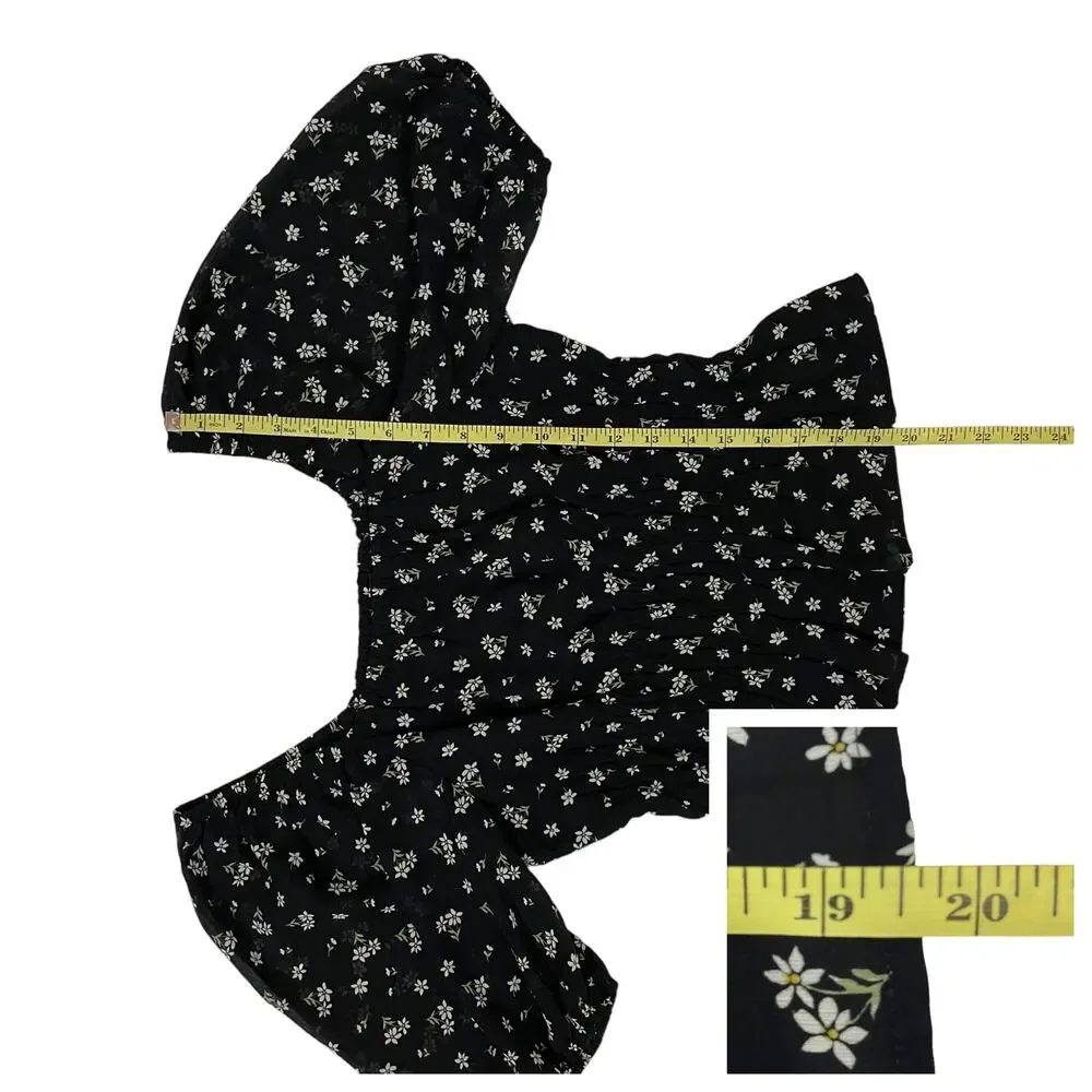 Madewell Zira Shirred Puff Sleeve Blouse - Ditsy Floral True Black - XS